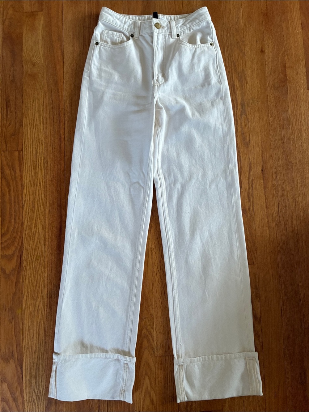H&M ivory denim wide cuff pants